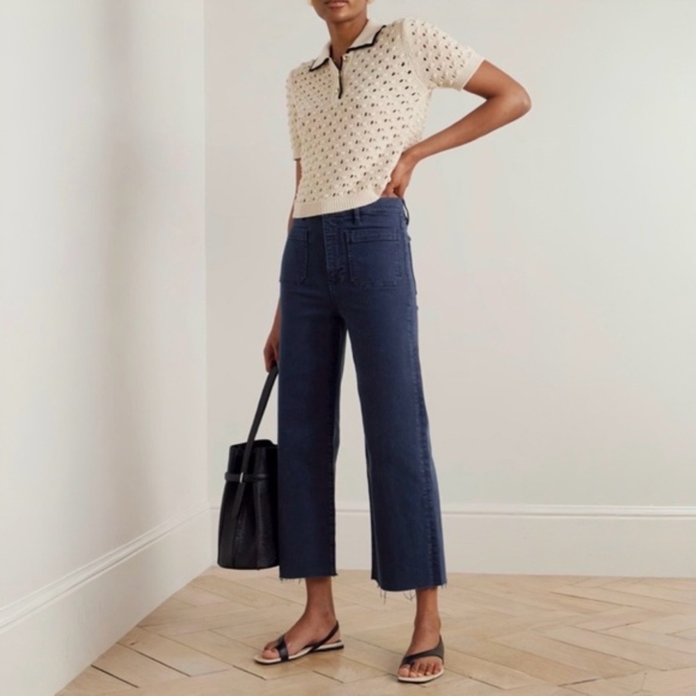 FRAME WOMENS THE ANCHOR PANTS IN NAVY RAW FRAY
